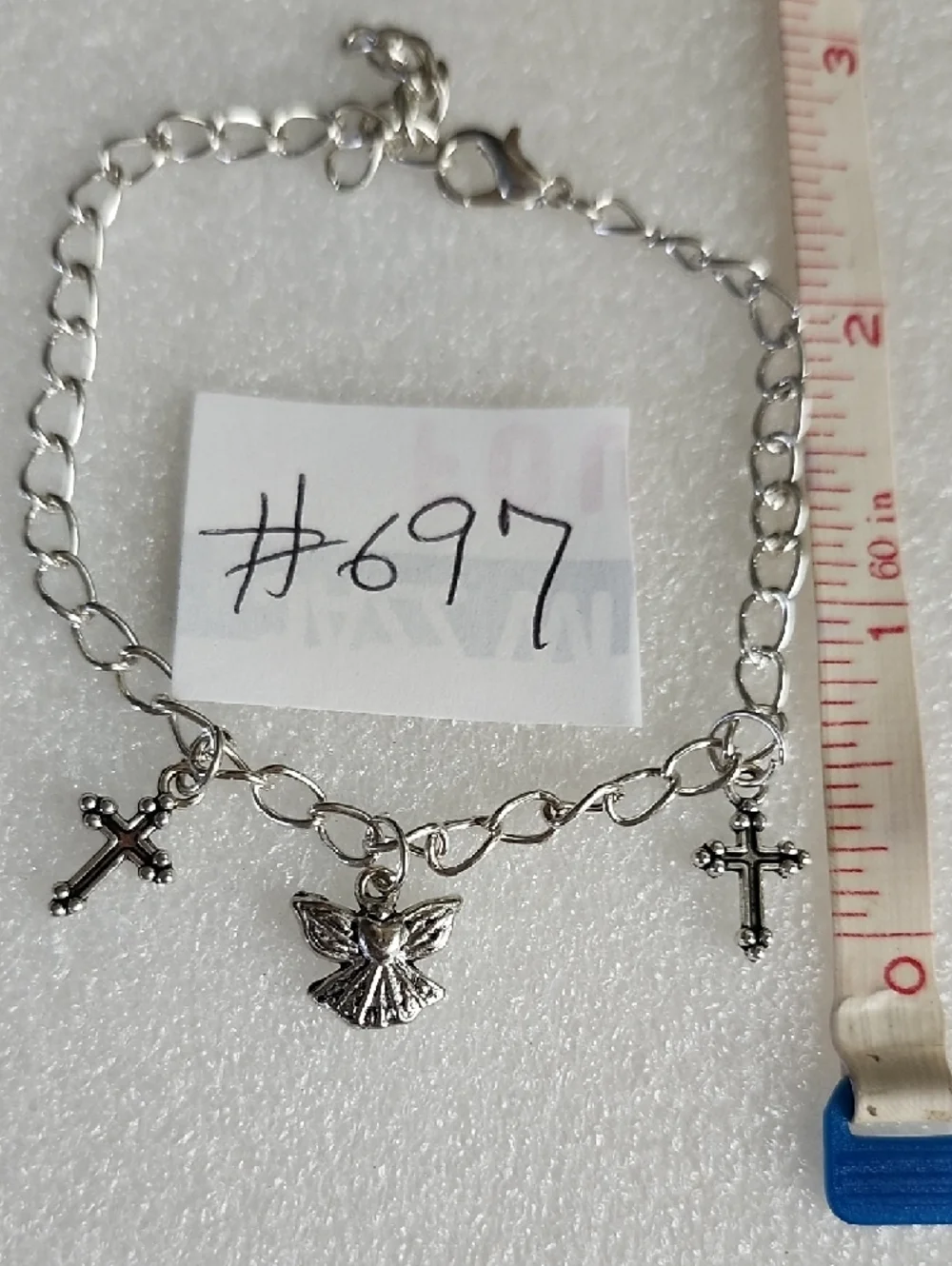 Hand Crafted Silver Angel & Cross Charm Bracelet Anklet